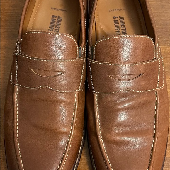 Johnston Murphy Mens Sheep Skin Shoes Brown Leather Loafers 11.5 M - Picture 2 of 4